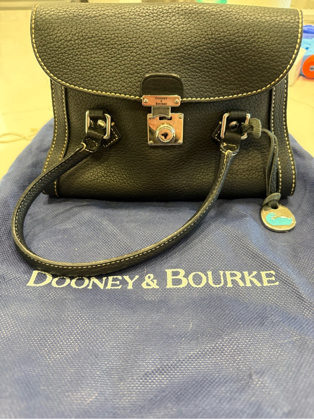 Dooney & Bourke Black Pebbled Leather Satchel with Top Handles